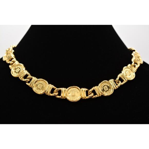 Givenchy Vintage Logo Coin Necklace 4G Collar Gold Tone Chunky Signed NOS Bin6B - Picture 1 of 12